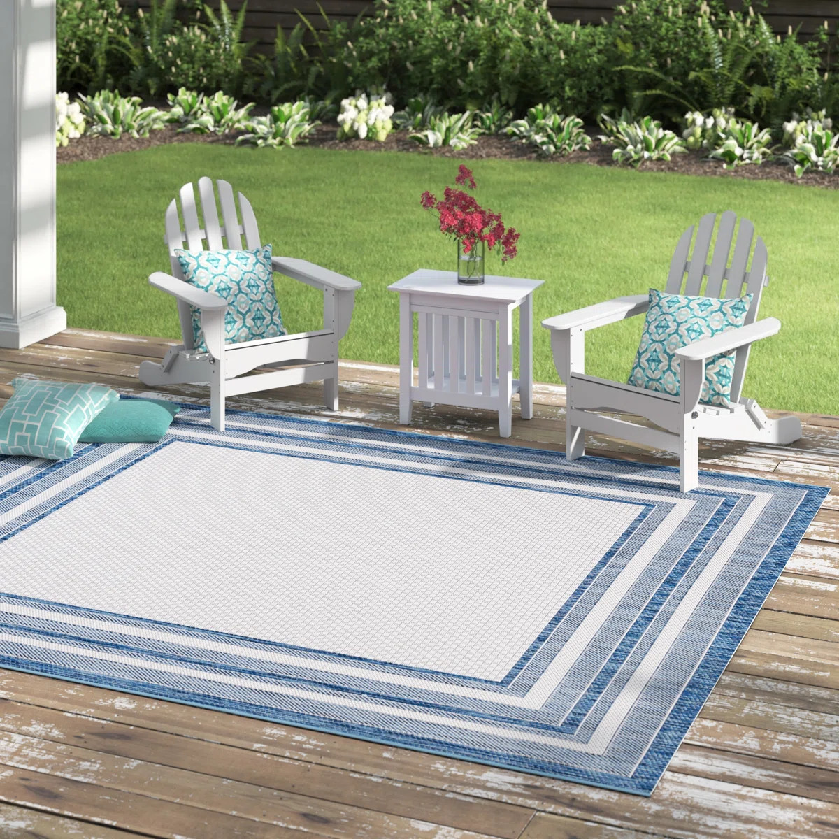 Chapa Striped Ivory/Navy Indoor/Outdoor Area Rug | Wayfair North America