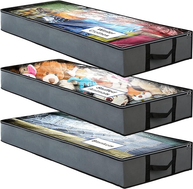 Amazon.com: NestNeatly SmartCube Underbed Storage Bag 3 Large Under-the-Bed Storage Bins with Rei... | Amazon (US)
