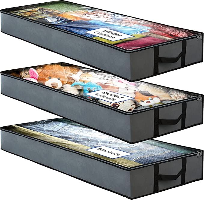 Amazon.com: NestNeatly SmartCube Underbed Storage Bag 3 Large Under-the-Bed Storage Bins with Rei... | Amazon (US)