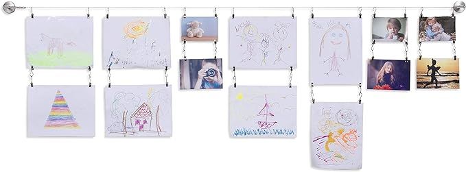 Wall Mount Children’s Art Projects Display Stainless Steel Wire Rod with 48 Hanging Clips 16.5 ... | Amazon (US)