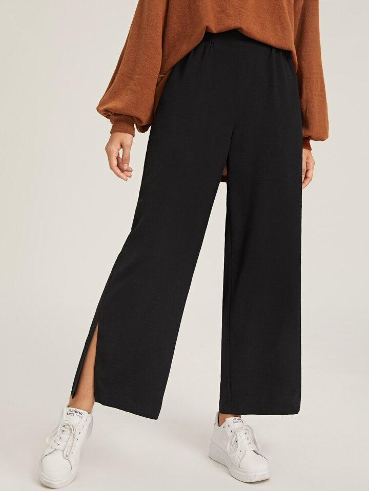SHEIN EZwear Split Hem Wide Leg Pants | SHEIN