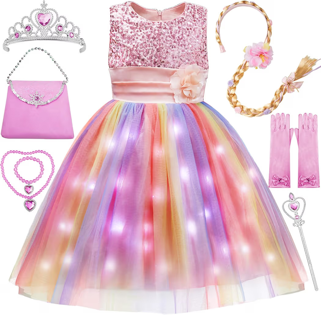 Little Girls Dress Sequin Pink Rainbow Dress Flower Girl Dress Easter Dress Light up Princess Dre... | Amazon (US)