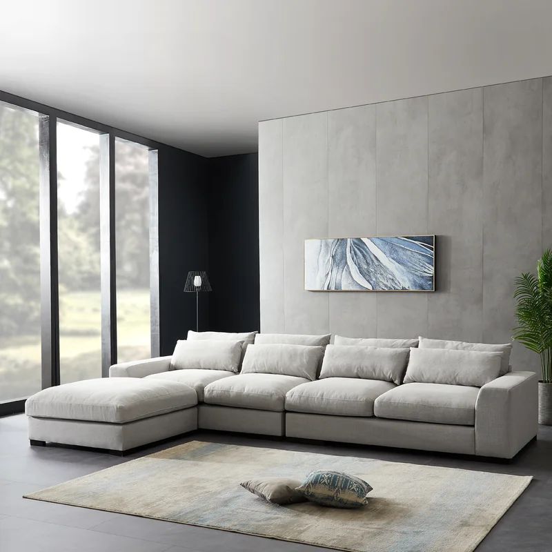Adwit 77.5" Wide Linen Left Hand Facing Corner Sectional with Ottoman | Wayfair North America