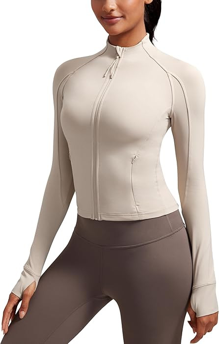 CRZ YOGA Butterluxe Waist Length Jackets for Women - Full Zip Athletic Track Tops with Thumb Hole... | Amazon (US)