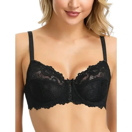 Wingslove Women’s Sexy Lace Bra Underwire Non Padded Full Coverage Unlined Plus Size Bralette Black 36C | Walmart (US)