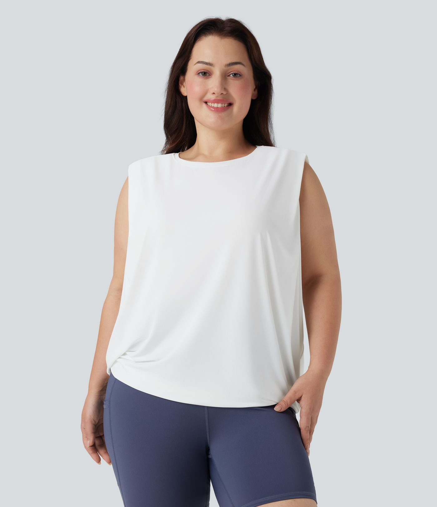Plus Size Round Neck Cool Touch Yoga Tank Top-UPF50+ | HALARA