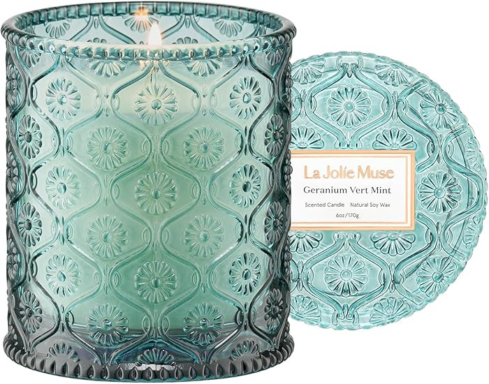 LA JOLIE MUSE Geranium Vert Mint Candle - Mint, Geranium, Lavender | 6 oz Natural Soy Wax | 40 Ho... | Amazon (US)