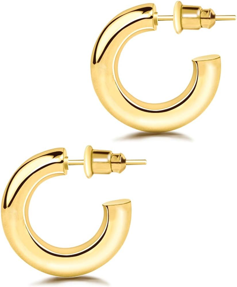 Wlane Small Thick Gold Hoop Earrings for Women, Chunky Gold Hoops 20mm-30mm | Amazon (US)
