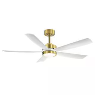 Breezary Blaine 52 in. Integrated LED Indoor White and Gold Ceiling Fan with Light and Remote Con... | The Home Depot