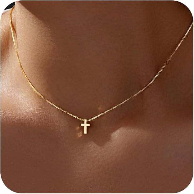 Cross Necklace for Women, Dainty14K Real Gold Silver Plated Cross Choker Pendant Jewelry Non Tarn... | Amazon (US)
