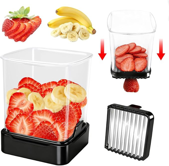 Fruit Slicer Cup for Strawberry, Banana, Hard-Boiled Egg - Detachable Cutter with Push Plate - 30... | Amazon (US)