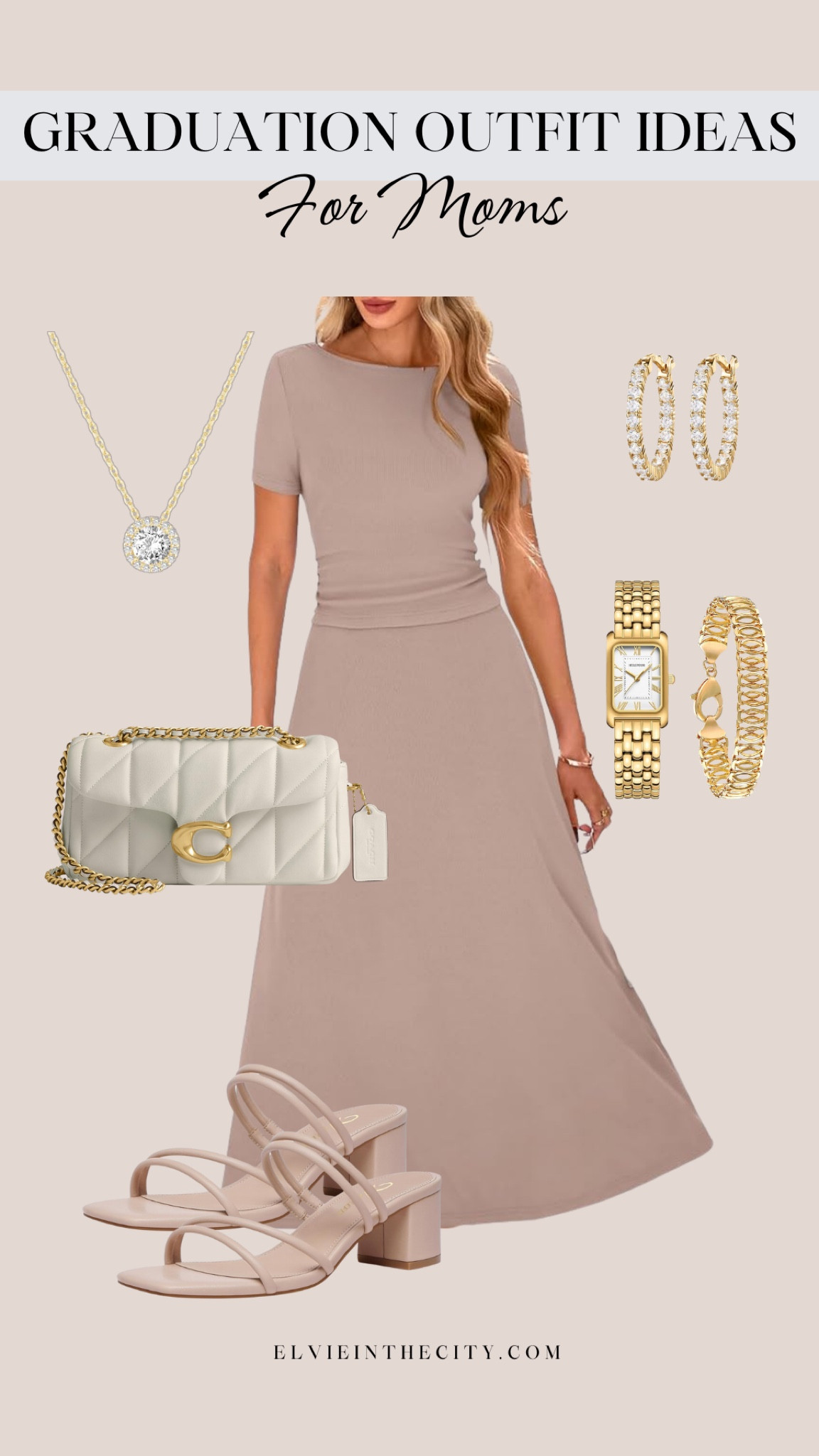 This 2-piece short sleeve top and skirt is perfect for moms for graduation. I’ve added an off white Coach crossbody bag, strappy chunky heeled sandals, a gold watch and bracelet, rhinestone earrings, and a pendant necklace.

Graduation outfit, spring outfit, Easter outfit, amazon fashion, fashion over 40, over 50 style, petite fashion

#LTKShoeCrush #LTKStyleTip #LTKFindsUnder50