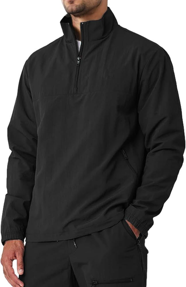 Aulemen Men's Casual Quarter Zip Pullover Golf Windbreakers Athletic Lightweight Jacket Hiking Ru... | Amazon (US)