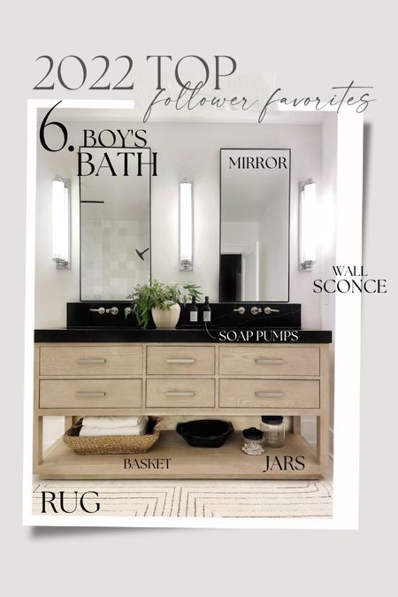 This year’s #6 2022 Top Follower Favorite Post is the boy’s bathroom!

Modern home. Home decor. Organic modern. Interior design. New years. New Year’s Eve. Pottery barn. Crate and barrel. West elm. McGee and co. Cb2. Arhaus. Amazon. Target. Walmart. 

#LTKstyletip #LTKhome #LTKsalealert