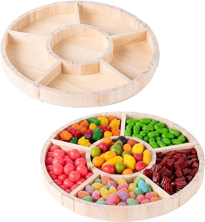 Hammont Round Wooden Tray – 2-Pack – 10″ x 1″ – 6 Section Divided Serving & Snack Platt... | Amazon (US)