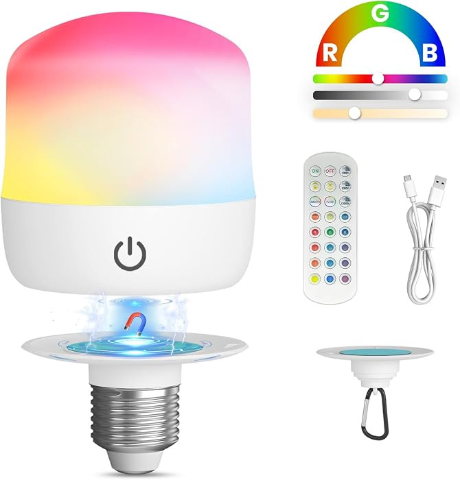 E26 Rechargeable Light Bulbs with Remote 4000mAh Wireless LED Bulbs | Amazon (US)