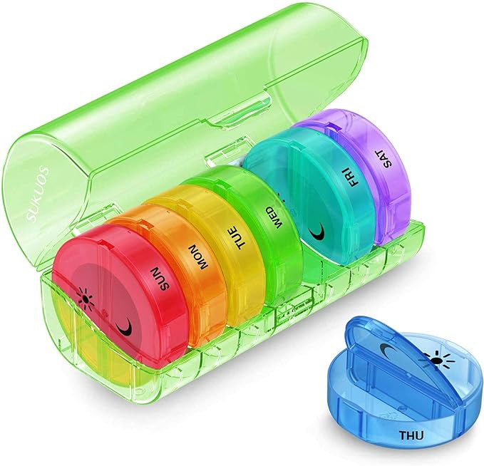 Sukuos Weekly Pill Organizer 7 Day 2 Times a Day, Large Daily Pill Box Easy to Open, BPA Free AM ... | Amazon (US)