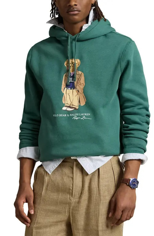Polo Ralph Lauren Polo Bear Fleece Graphic Hoodie in Pf25 Washed Forest Hrtg Bear at Nordstrom, Size Xx-Large | Nordstrom