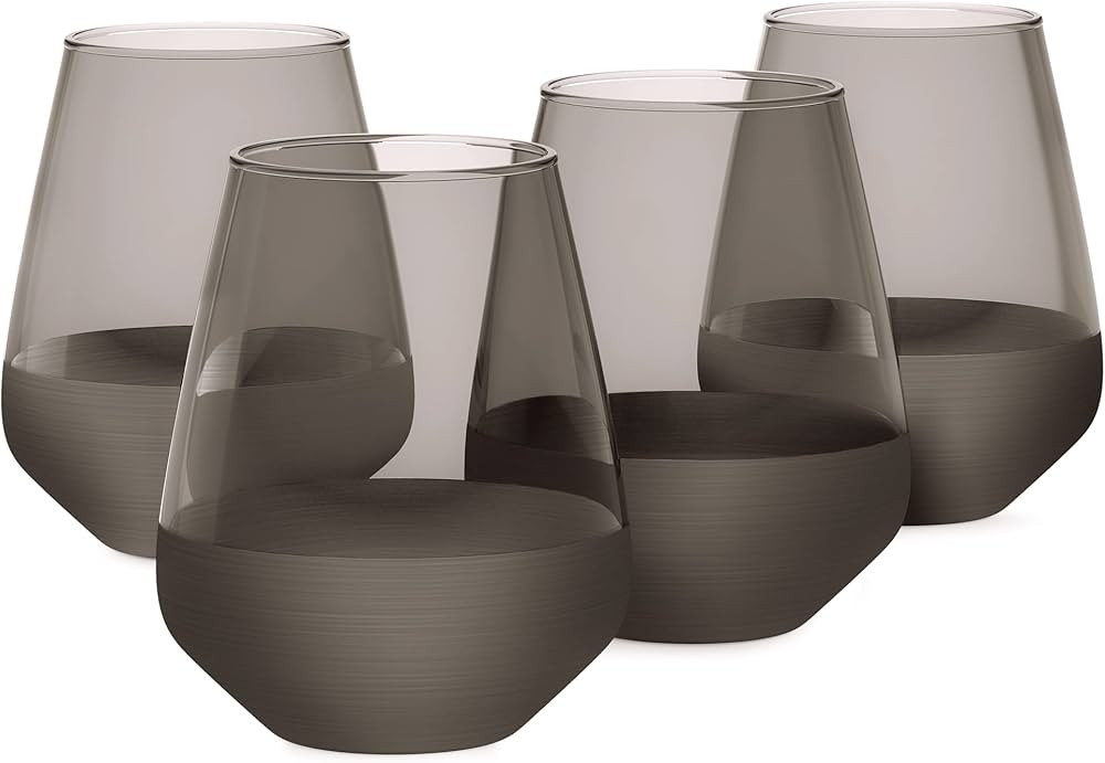 RAKLE Stemless Wine Glasses – Black Wine Glasses Set of 4 – 14.3oz Colorful Wine Glasses – ... | Amazon (US)