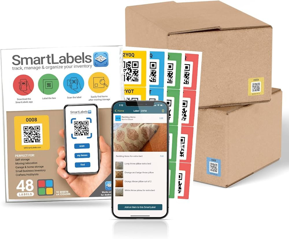 QR Code Smart Labels | Color Coded Scannable Stickers for Storage Bins, Moving Containers & Organ... | Amazon (US)