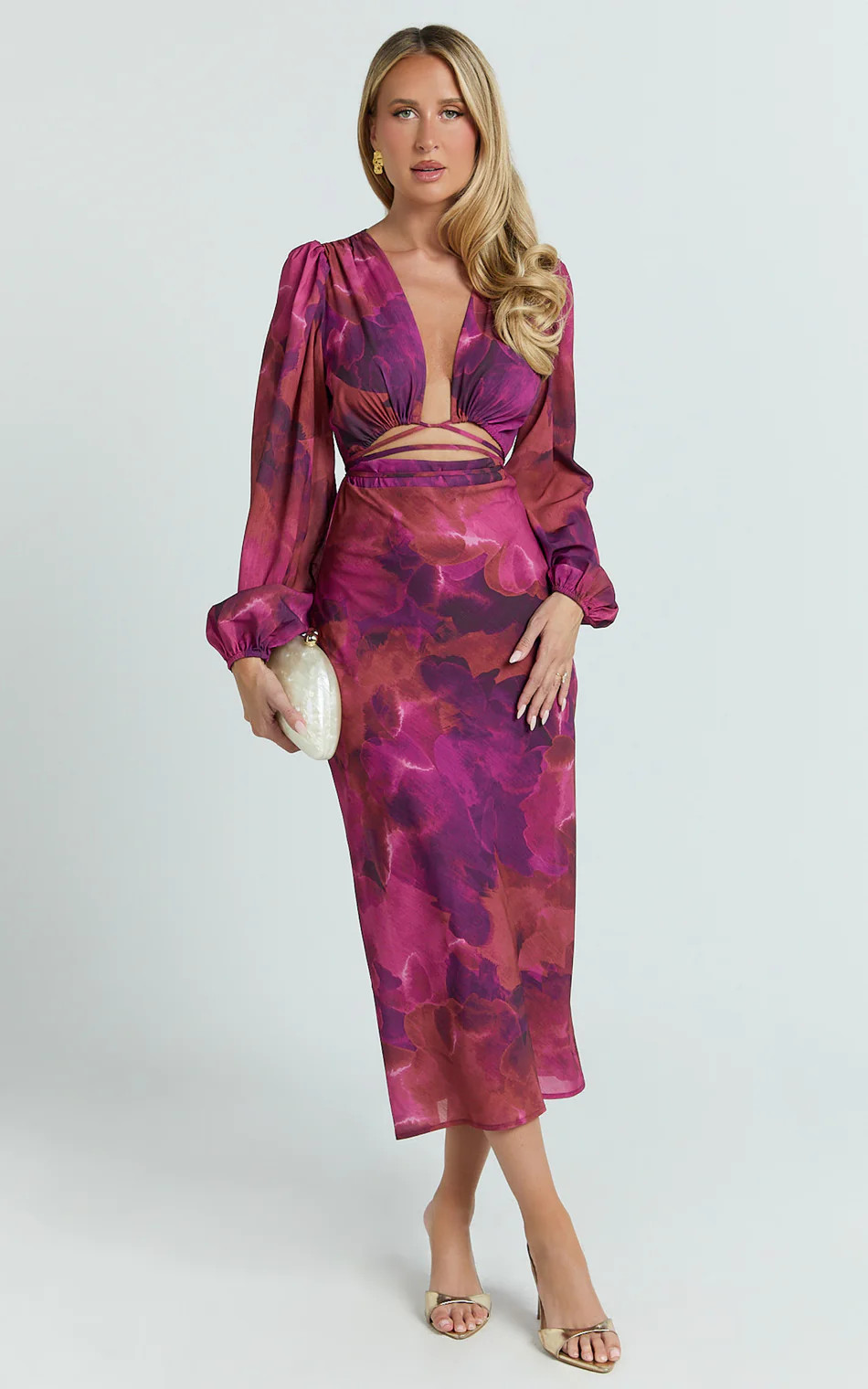 Front Cut Out Long Sleeve Dress in Blurred Dreams | Showpo (US, UK & Europe)
