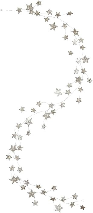 Creative Co-Op 72 Inch Cardboard Glitter Star Garland, Silver Finish | Amazon (US)