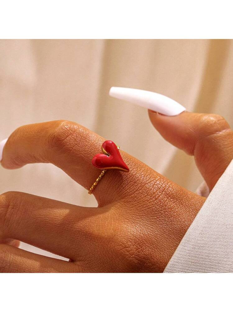 COINBUFF 1pc Sweet And Elegant Style Stainless Steel Gold-Plated Adjustable Ring With Drop Oil He... | SHEIN