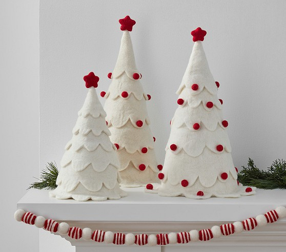 Red &amp; White Scalloped Felt Trees, Set of 3 | Pottery Barn Kids