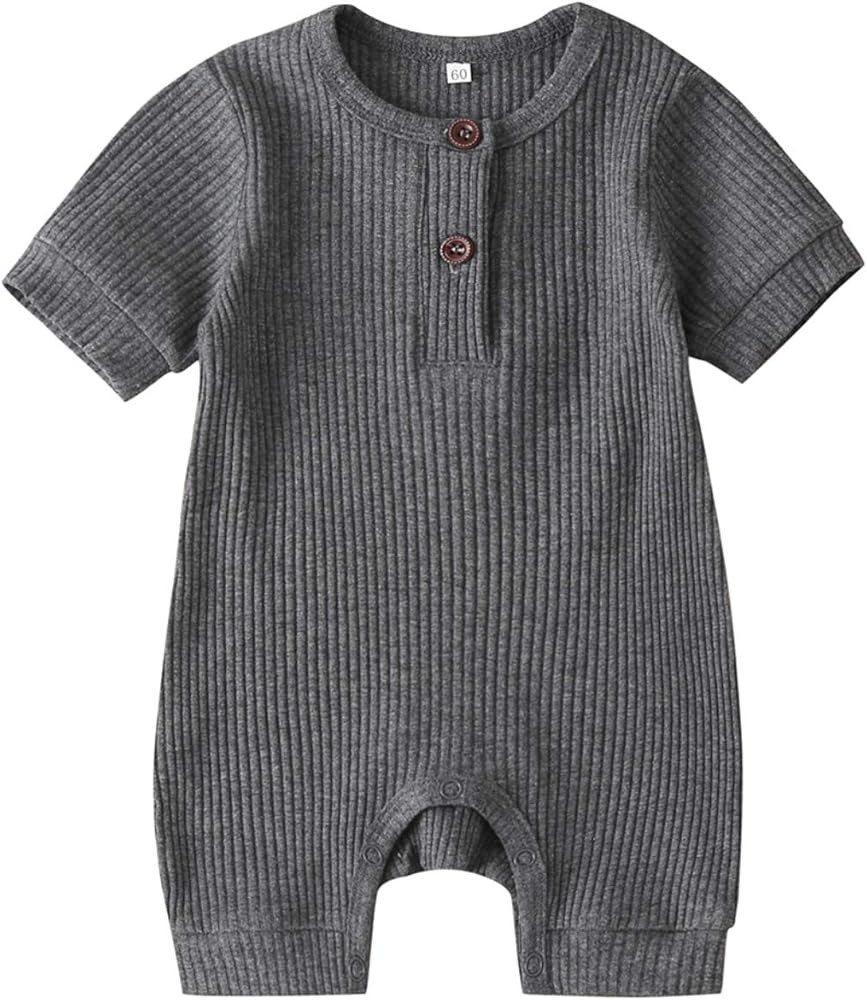 Kuriozud Newborn Infant Unisex Baby Boy Girl Button Solid Romper Bodysuit One Piece Jumpsuit Outf... | Amazon (US)