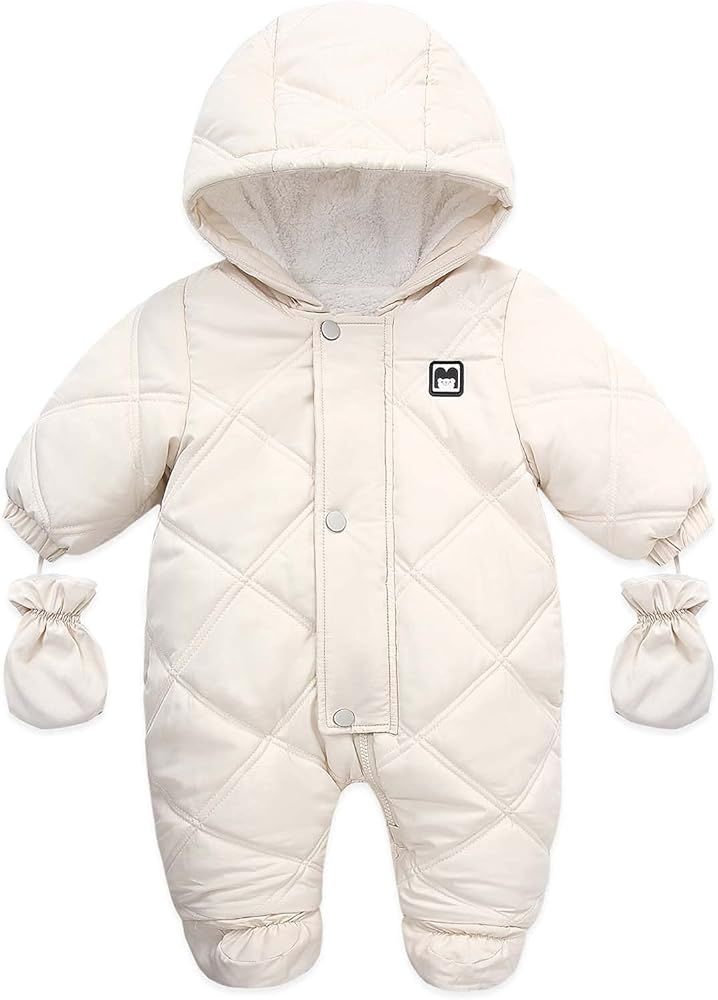 Tengoait Newborn Baby Hooded Snowsuit Infant Boys Girls Warm Zipper Cute Footed Jumpsuit | Amazon (US)