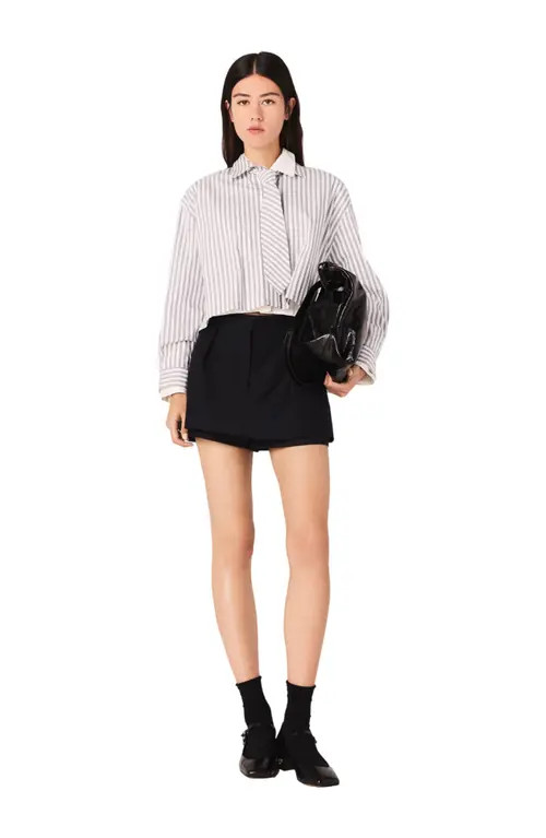 maje Rhinestone shirt with removable tie in Ecru Stripes at Nordstrom, Size Medium | Nordstrom