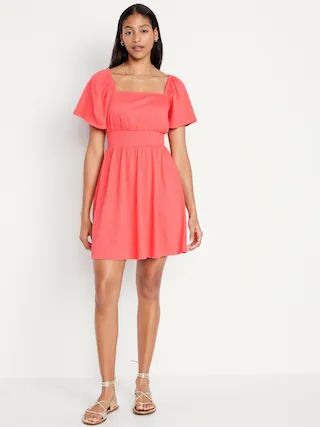 Waist-Defined Flutter-Sleeve Dress for Women | Old Navy (US)