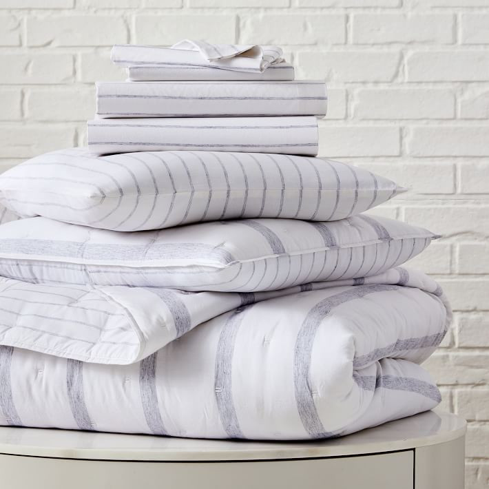 Washed Cotton Percale Melange Stripe Quilt Starter Bedding Set | West Elm (US)