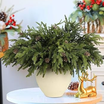 6 Pcs Real Touch Christmas Pine Branches with Pine Cones, Natural Droopy,Soft Bendable Pine Stems... | Amazon (US)