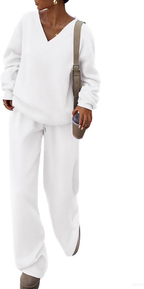 PRETTYGARDEN Casual Winter Two Piece Sets for Women 2025 V Neck Sweatshirt Loose Wide Leg Pants T... | Amazon (US)