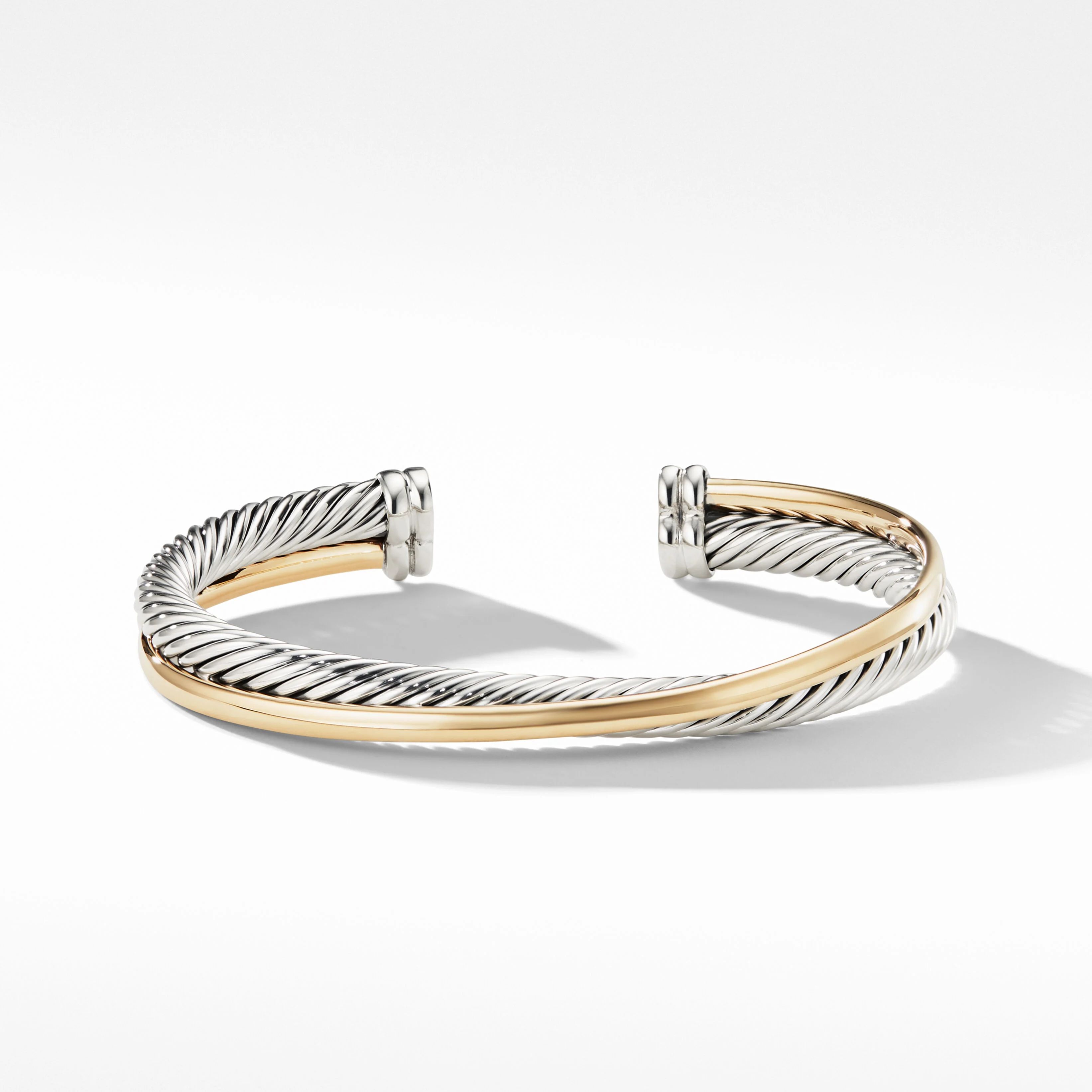 Crossover Two Row Cuff Bracelet in Sterling Silver with 18K Yellow Gold | David Yurman