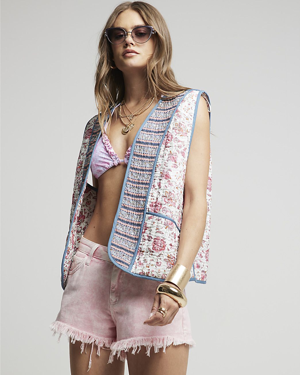 Pink quilted floral gilet | River Island (UK & IE)