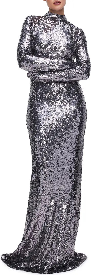 Good American Sequin Funnel Neck Long Sleeve Gown | Nordstrom | Nordstrom