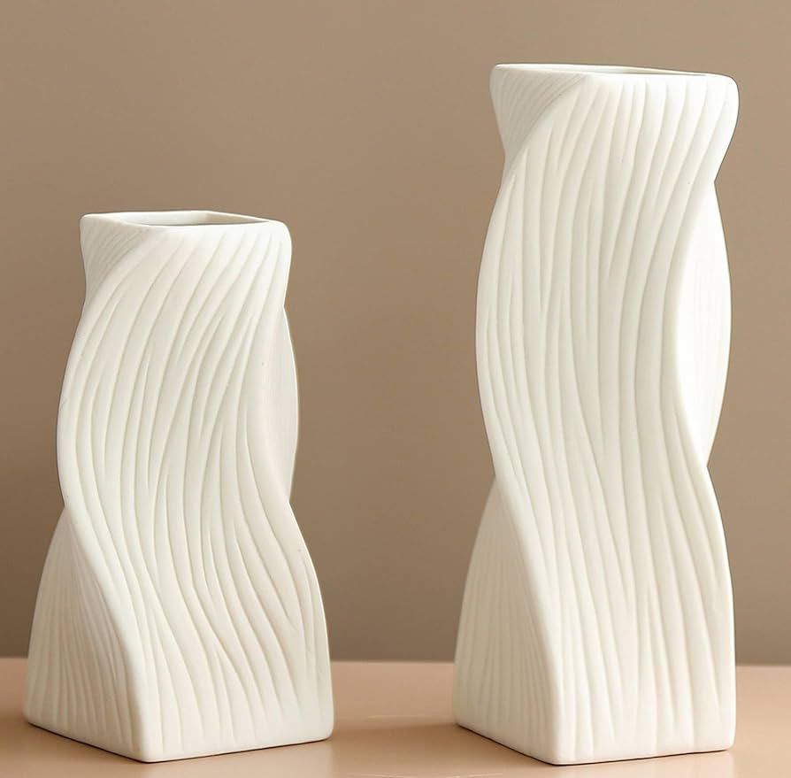 White Ceramic Vase Set of 2 for Modern Home Decor Vases for Decor Boho Vase Decorative Flower Vas... | Amazon (US)