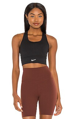 Nike Swoosh Long Line Bra in Black from Revolve.com | Revolve Clothing (Global)