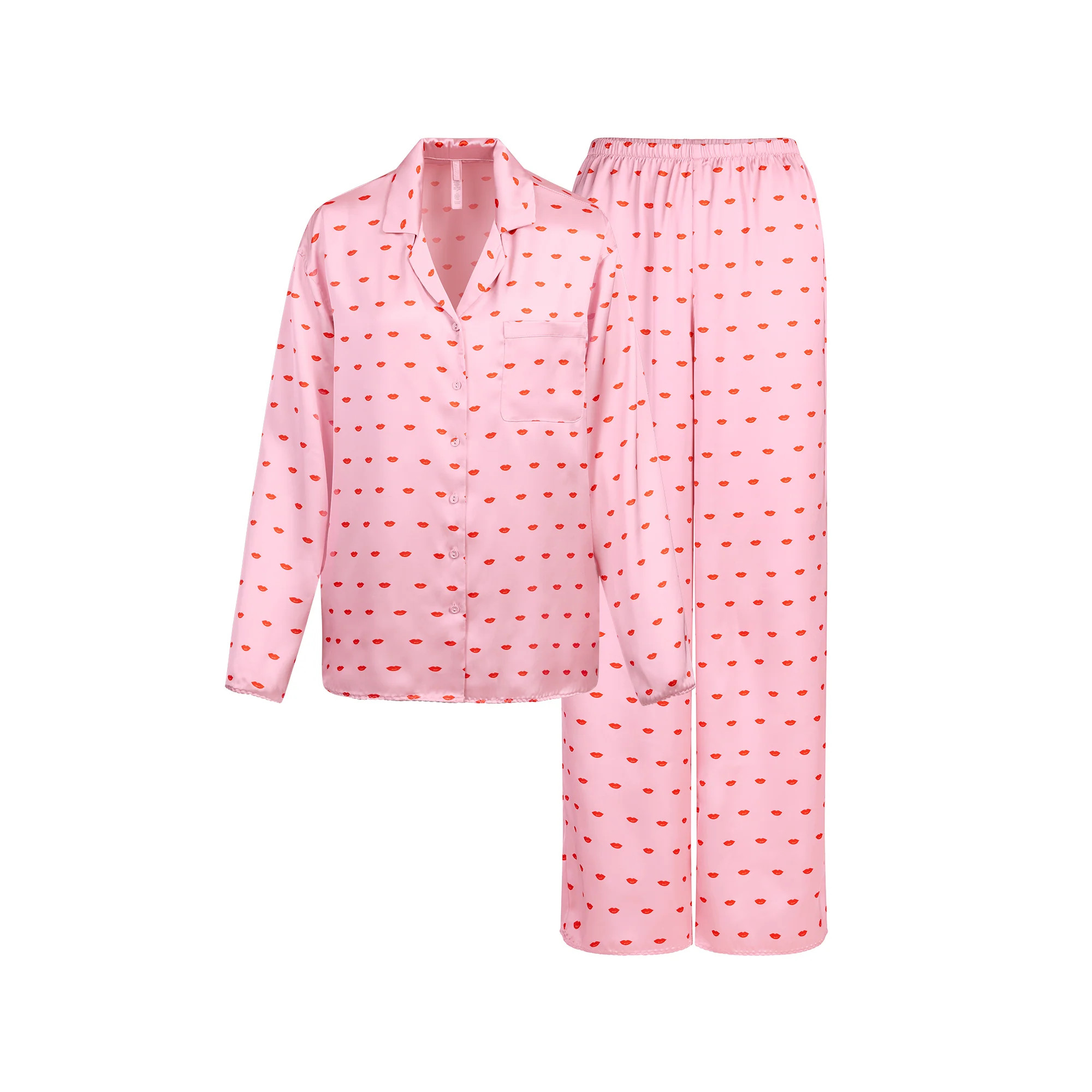 WOVEN SHINE LONG SLEEP SET | HALITE KIMS LIPS PRINT | SKIMS | SKIMS (US)