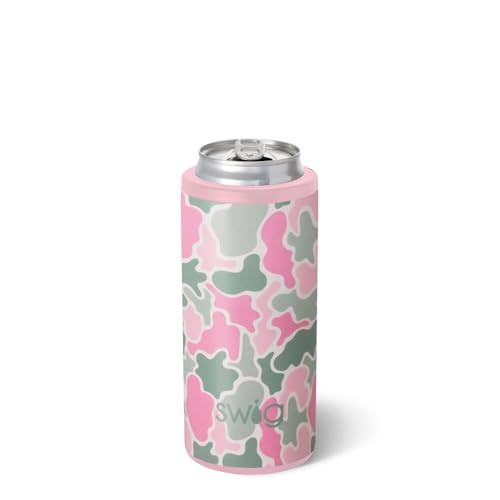 Swig Life Skinny Can Cooler, 12oz Insulated Slim Can Holder, Stainless Steel Cans Cooler, Covers for Tall Beer Bottles, Beach Accessories for Women (Blushing Camo) | Amazon (US)