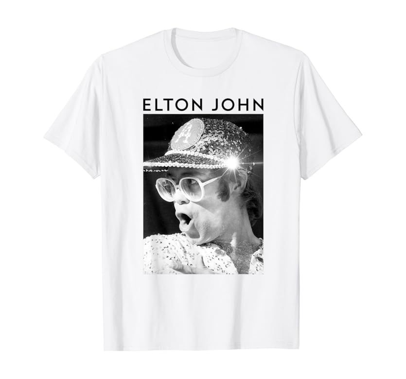 Elton John Official Black & White Photo Sequin Cap T-Shirt | Amazon (US)