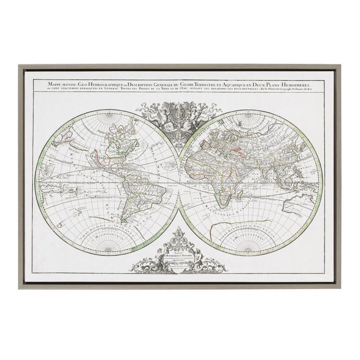 23" x 33" Sylvie Vintage World Map Framed Wall Canvas by Corinna Buchholz of Piddix Gray - Kate &... | Target