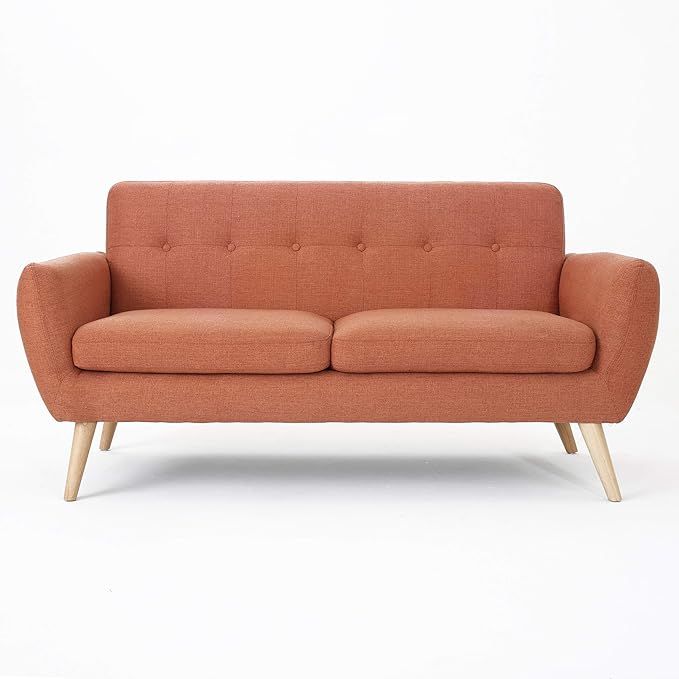 Christopher Knight Home Josephine Mid-Century Modern Petite Fabric Sofa, Burnt Orange / Natural | Amazon (US)