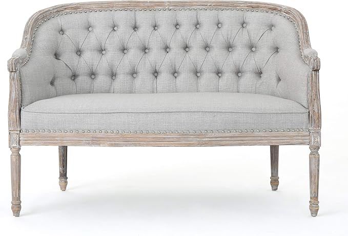Christopher Knight Home Faye Traditional Fabric Tufted Upholstered Loveseat, Light Gray, Antique | Amazon (US)