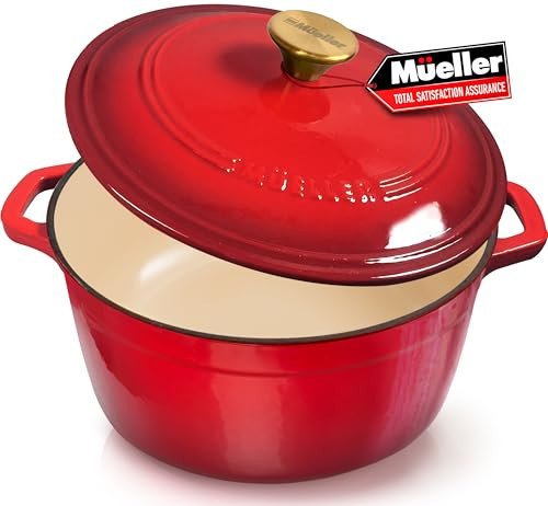 Mueller 6 Qt Enameled Cast Iron Dutch Oven, Heavy-Duty Casserole Dish and Braiser Pan with Lid and Stainless Knob, Safe for All Cooktops | Amazon (US)
