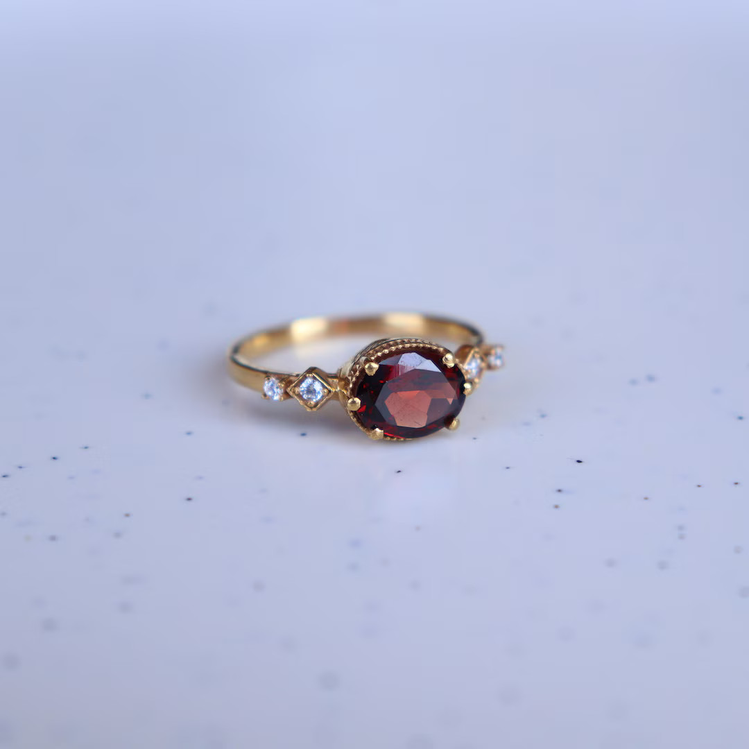 Vintage Art Deco Garnet Ring, Sterling Silver Ring, Red Gemstone Engagement Ring, Women's Design ... | Etsy (US)