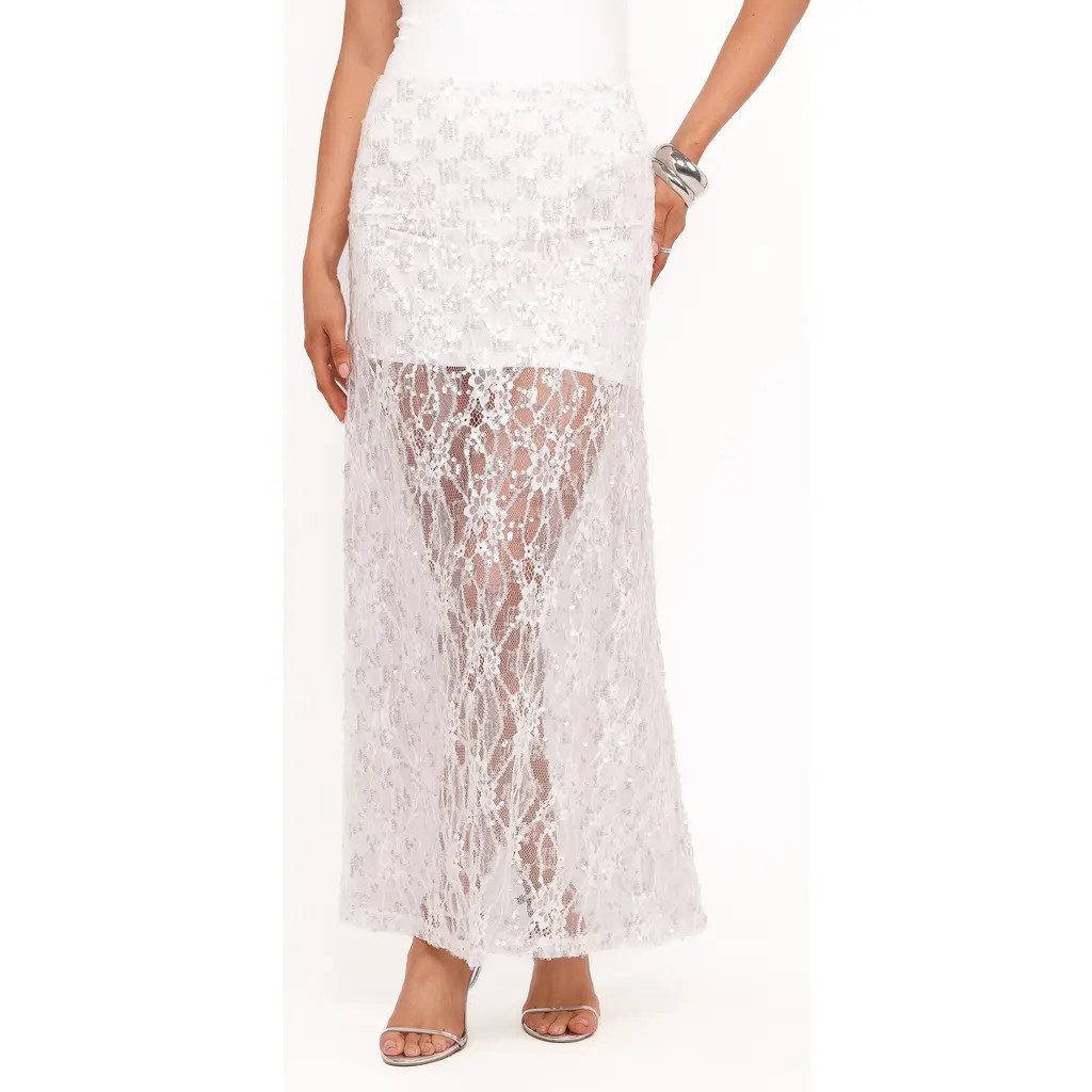 Petal & Pup Yonder Sequin Lace Maxi Skirt in White at Nordstrom, Size Small | Nordstrom