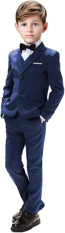 Boys Suits 5 Pieces Slim Fit Blazer Pants Black Blue Outfit Suit for Wedding | Amazon (US)